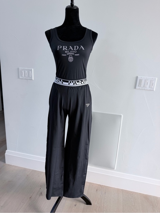 Prada Pants - Prada Black Logo Tank Top with Wide Leg Pants Set with pockets Lounge Set size M
